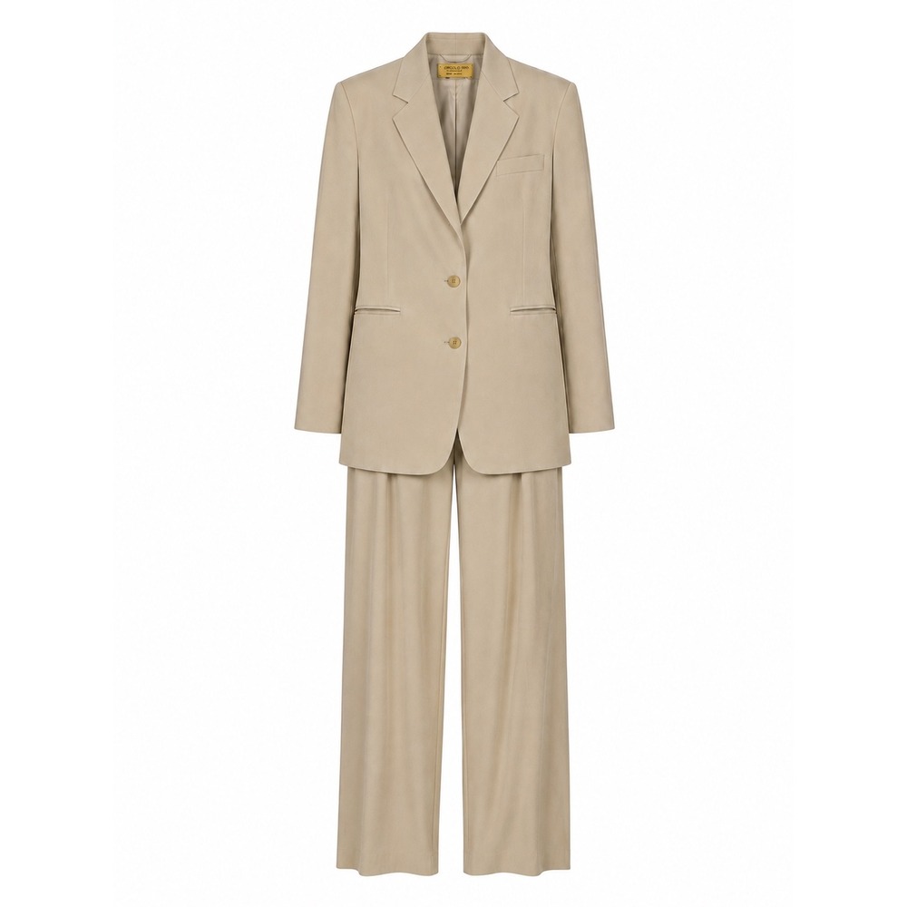 Donna Karan Signature Pant Suit 8 Beige Wool Blend Blazer Pleated Trousers Italy
